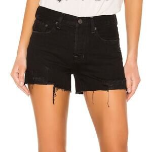 We the Free People Sofia Black Denim Button Fly Distressed Raw Hem Jean Shorts